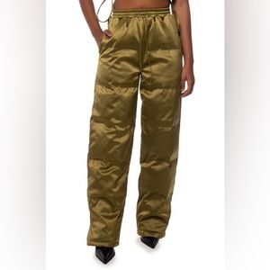 AKIRA Olive Green Satin Puffer Pants
